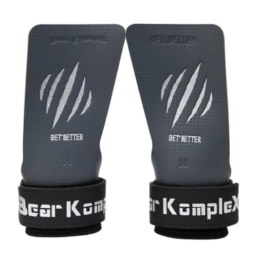 Bear KompleX - Premium Hand Grips for Fitness & Gymnastics, No-Slip Pull Up Grips for Weight Lifting, Strength Training, and Bar Work, Palm Protection with Padded Wrists, Carbon No-Hole Design - Small
