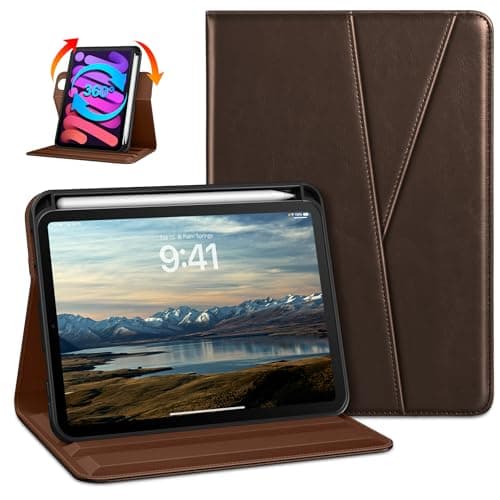 DTTO Rotating Case for iPad mini 7(A17 Pro) 2024 / iPad mini 6 2021, 360 Degree Swiveling Premium Leather Folio Stand Cover with Pencil Holder for iPad mini 7th/6th Generation 8.3'', Dark Brown
