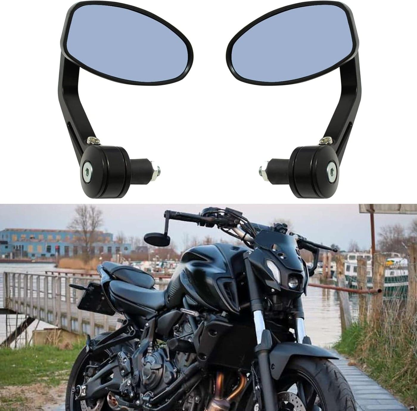 MISS MOLY Universal Black Motorcycle 7/8" Handle Bar End Side Mirrors for Cruiser Sport Bikes