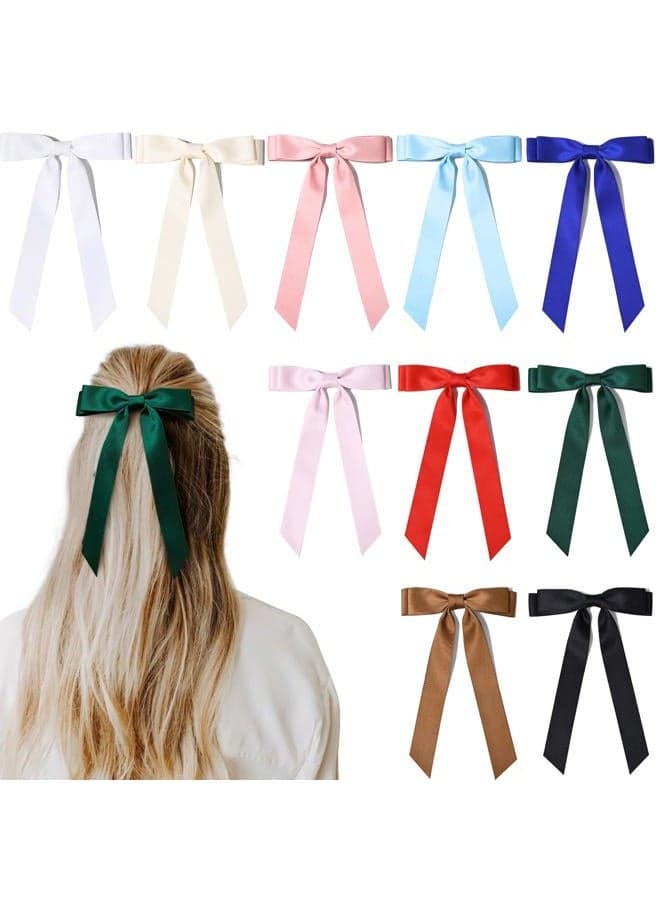 10PCS Silky Satin Hair Bows Hair Clip Ribbon Accessories Ponytail Holder Slides Metal Clips French Barrette Hair Bow for Women Girls Toddlers Teens Kids
