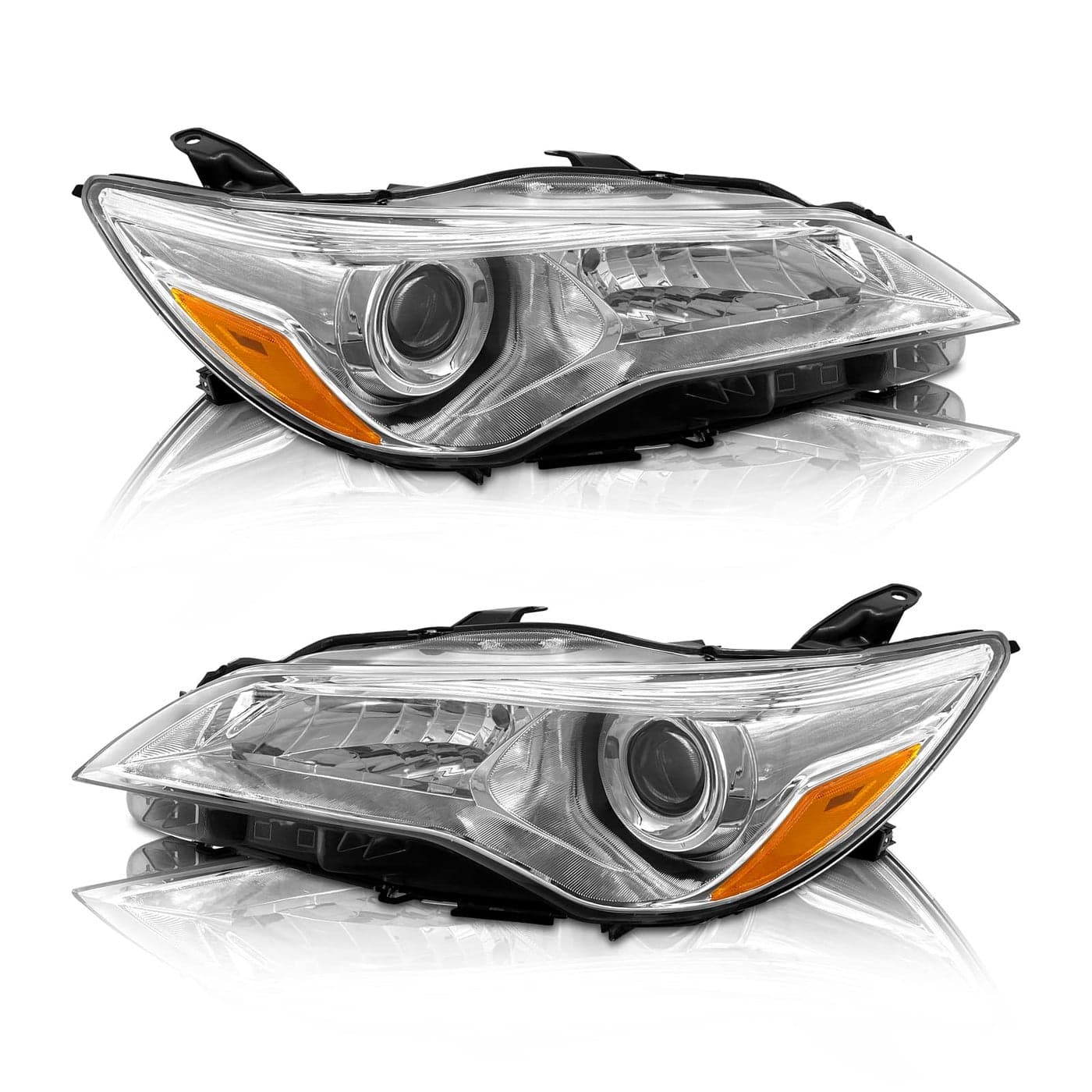 AS AUTOLIGHTS 2015 2016 2017 Camry Headlight Assembly Replacement for 15 16 17 LESEXLE Toyota Camry Headlights Chrome Housing Amber Reflector Clear Lens Driver and Passenger Side