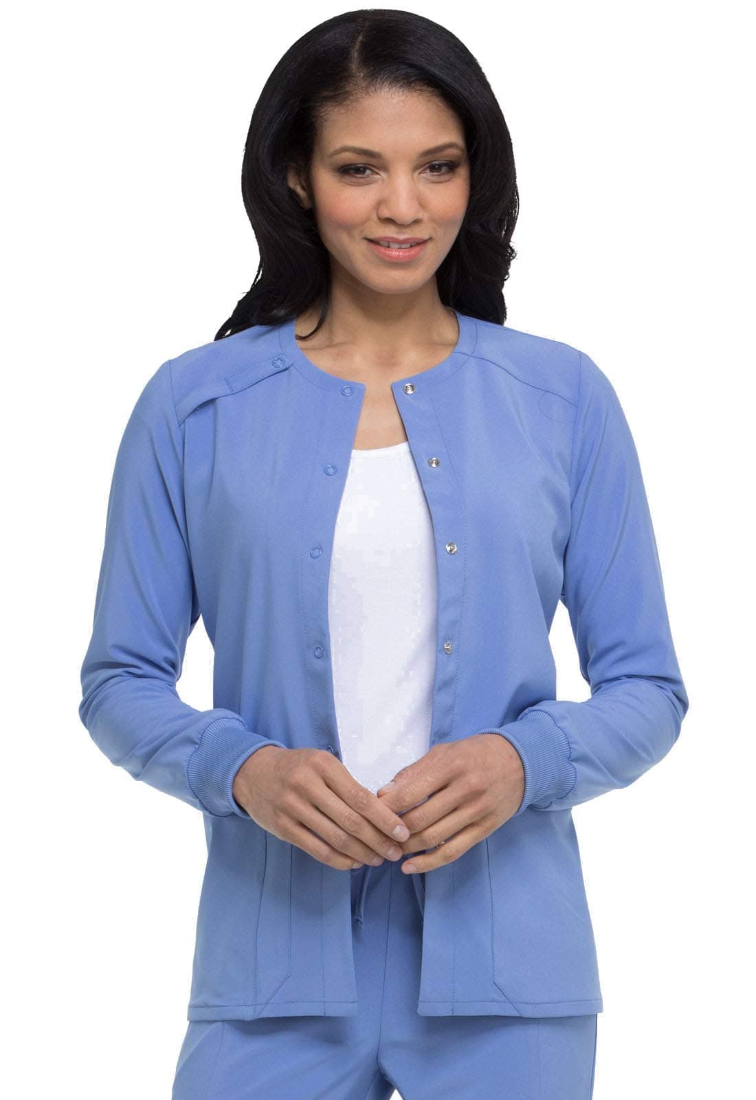 Dickies Scrub Jackets For Woman Snap Front Warm-up Jacket With 2 Pockets - DK305, M, Ciel