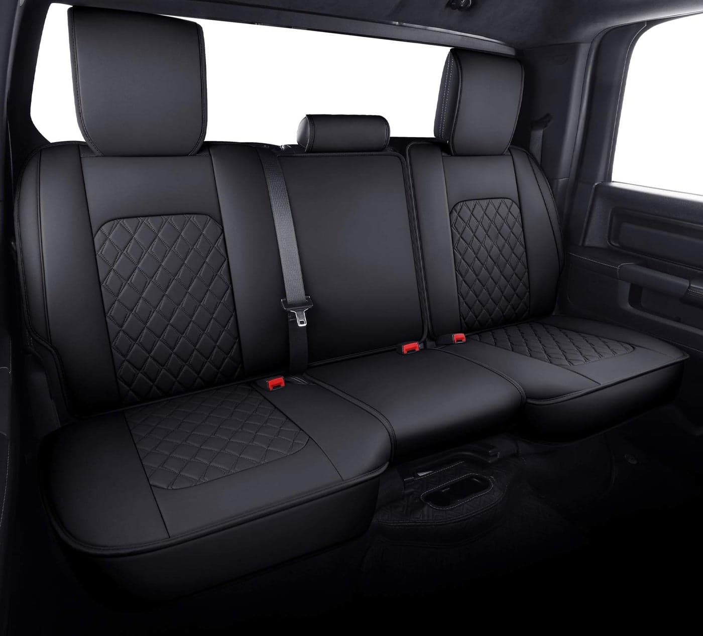 Aierxuan Dodge Ram Back Seat Covers Waterproof Leather Custom Fit 20092026 1500 20102026 25003500 Crew Quad Regular Cab Pickup Cushions Compatible with Split Bench 4060Rear SeatBlack
