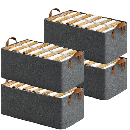 SHOPOPOYE Almirah Organizer - 4 Pcs Foldable Storage Box - Wardrobe organizer for storage - Basket for clothes storage, home,cupboard,books,dress compact container(Pack of 4,Grey)