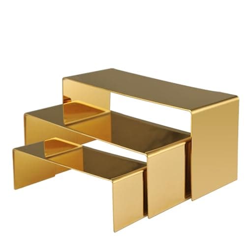 Purse Display Stand, 3 Gold Risers Display Stands Stainless Steel, Heavy Duty Countertop Shoes Stand Handbag Holder Risers for Home Boutique Retail Store Vendor Display Bags Perfume Jewelry Craft
