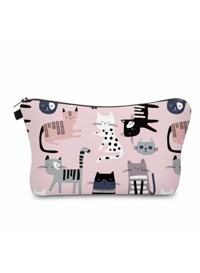 Cute Travel Makeup Bag Cosmetic Bag Small Pouch Gift for Women (Pink Cat)