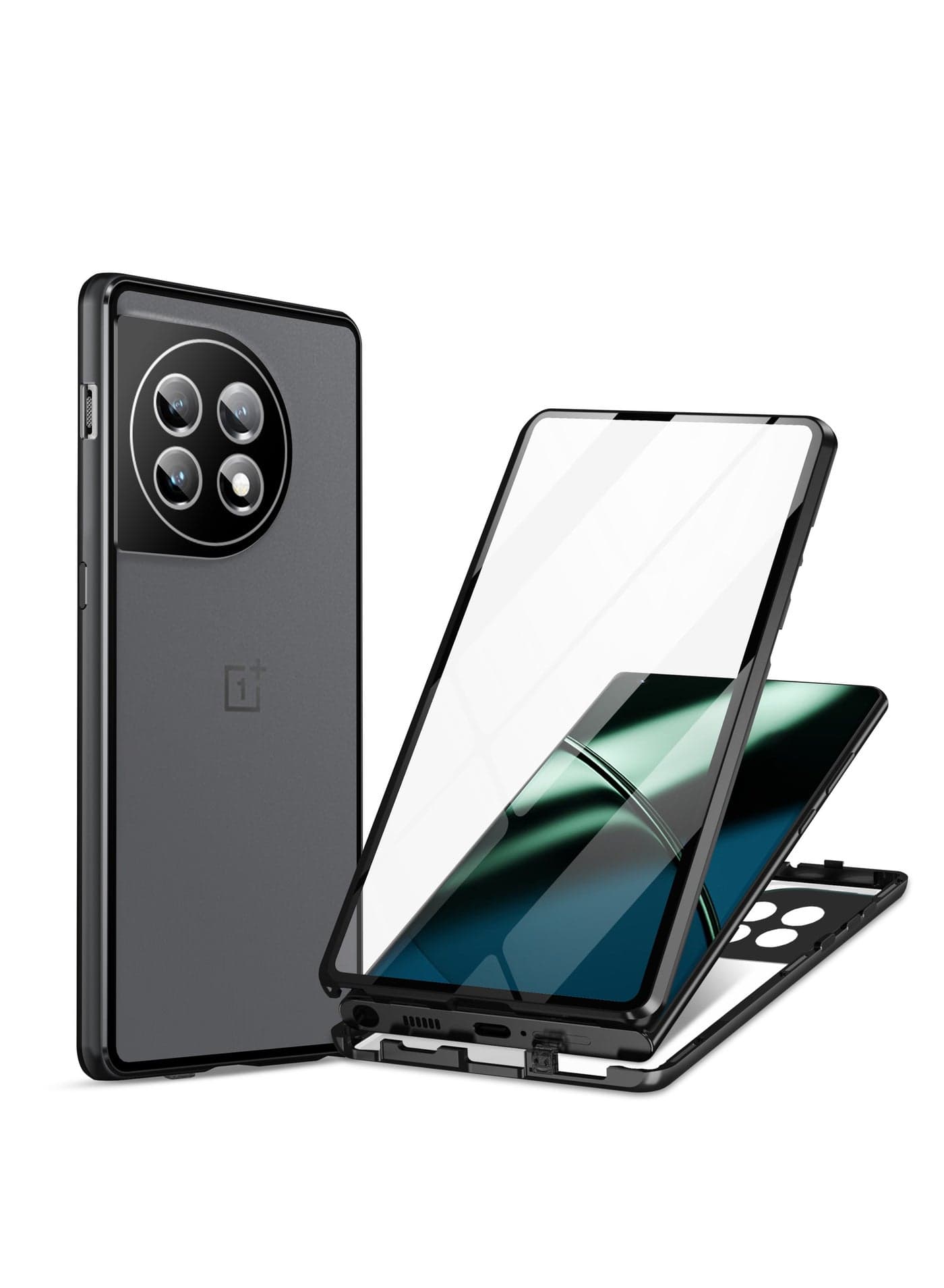 The case is compatible with OnePlus 11, the double-sided tempered glass magnet adsorption phone case with security lock, and the 360 full shockproof case is suitable for OnePlus 11