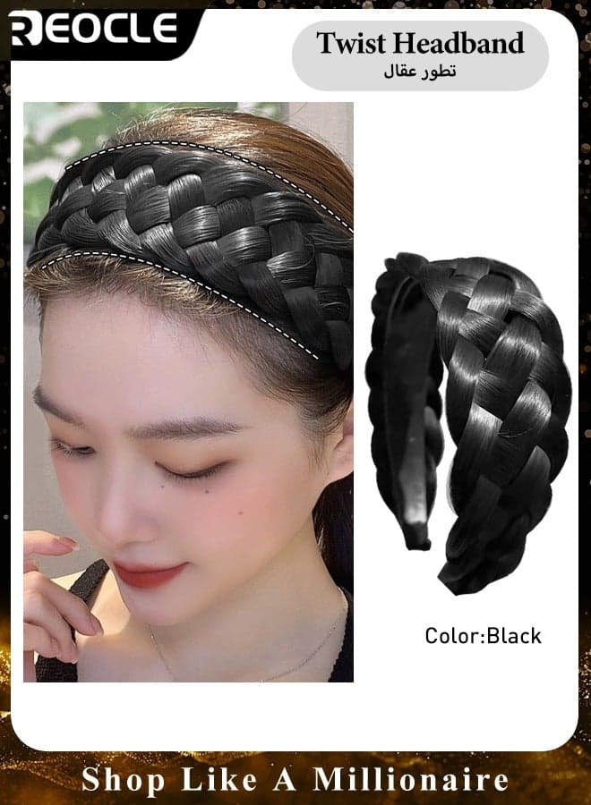 Hair Braided Headband for Women Handcrafted Invisible Fluffy Braided Wig Hair Bands Five Strand Braids Hair Hoop Hair Accessories Light Black