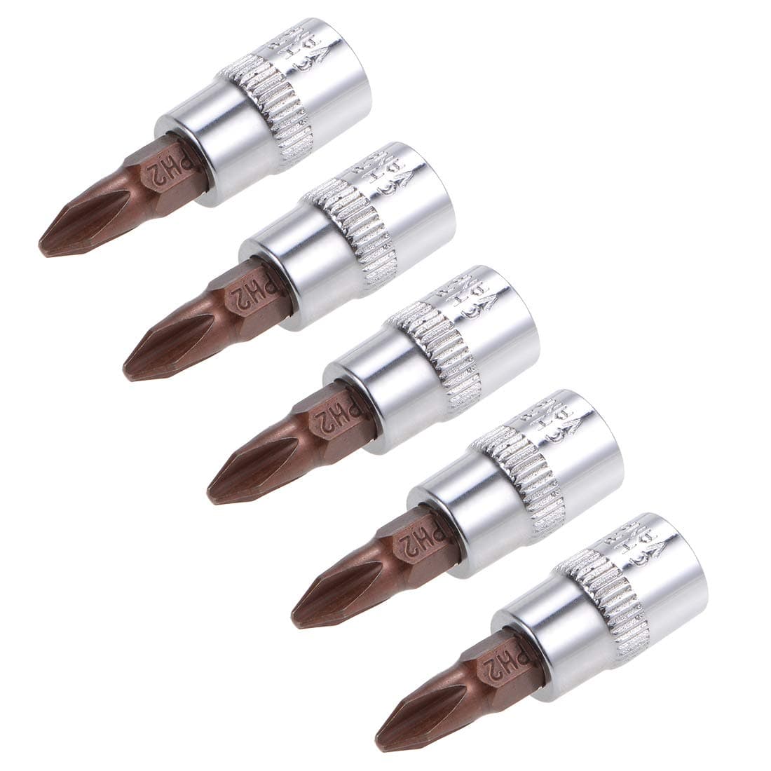 uxcell 14 Drive x PH2 Phillips Bit Socket S2 Steel Bits CRV Sockets 15 Length For Hand Use Only 5pcs
