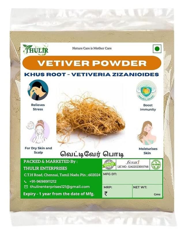 THULIR Khus Root Powder 100 Gms Vetiver Powder Chrysopogon Zizanioides Vetiveria Zizanioides Powder To Relieve Stress and Anxiety