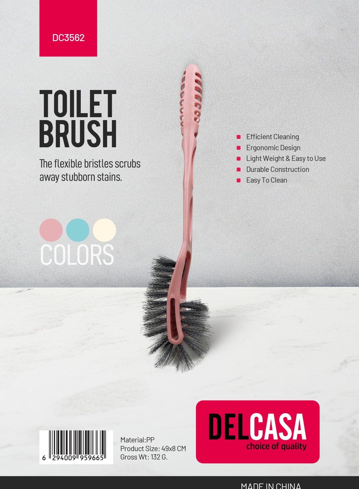 Delcasa 49x8 cm Toilet Brush - DC3562 Compact and Light-Weight Washroom Brushes Perfect for Cleaning Indian and Western Style Toilets