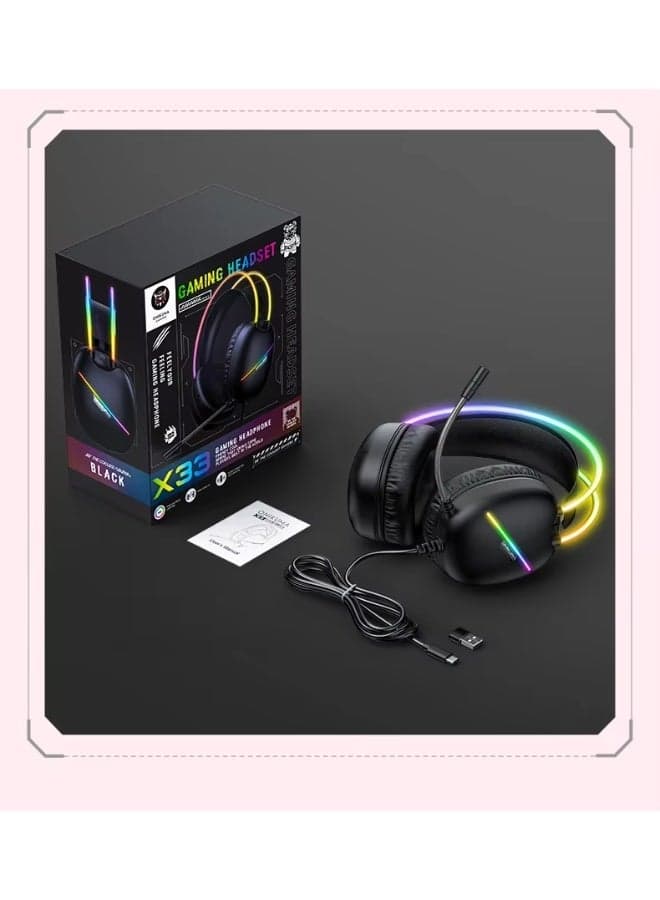 ONIKUMA X33 Wearable Gaming Headset LED Lights and Adjustable Microphone