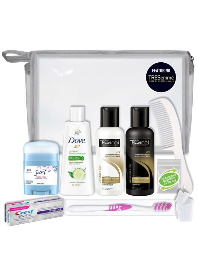 Convenience Kits international 10 PC Deluxe Kit, Featuring: Tresemme Hair and Dove Body Travel-Size Products, Silver