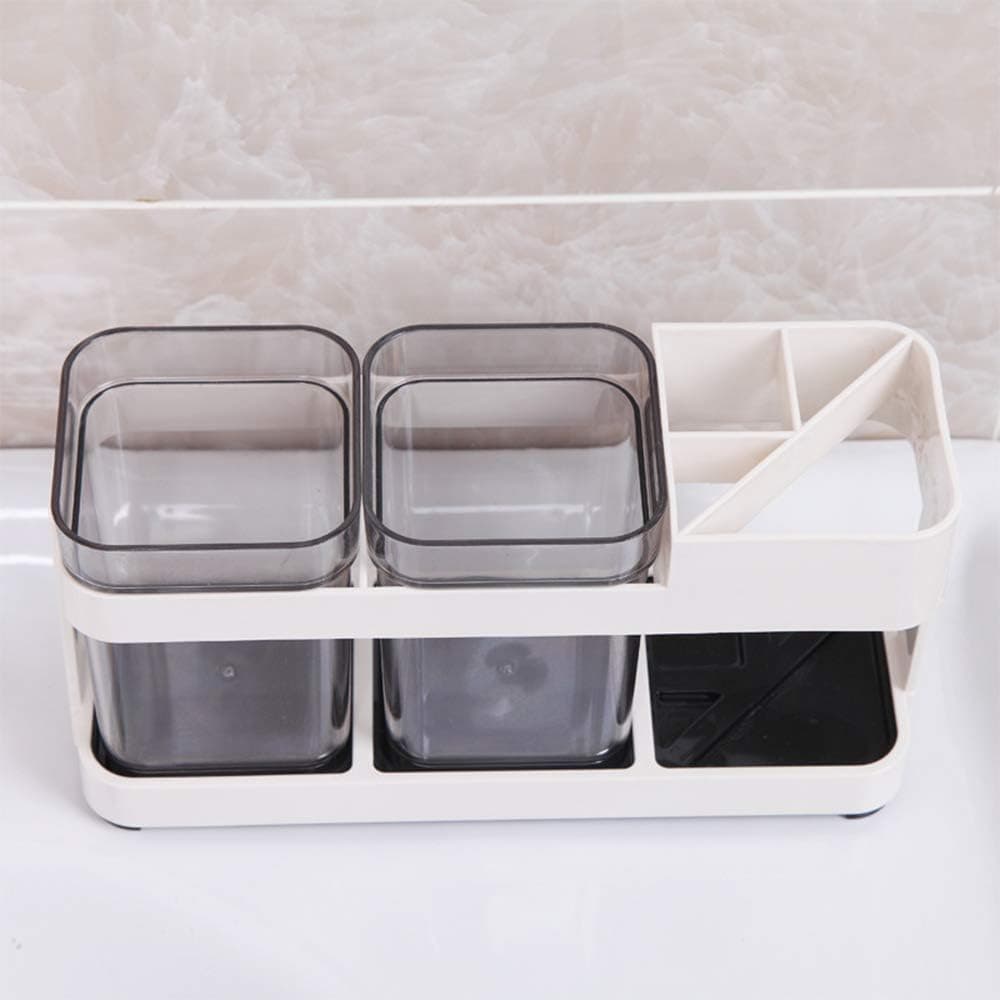 vulrian 2 Cups Toothbrush Toothpaste Stand Holder Storage Organizer White Pack of 1