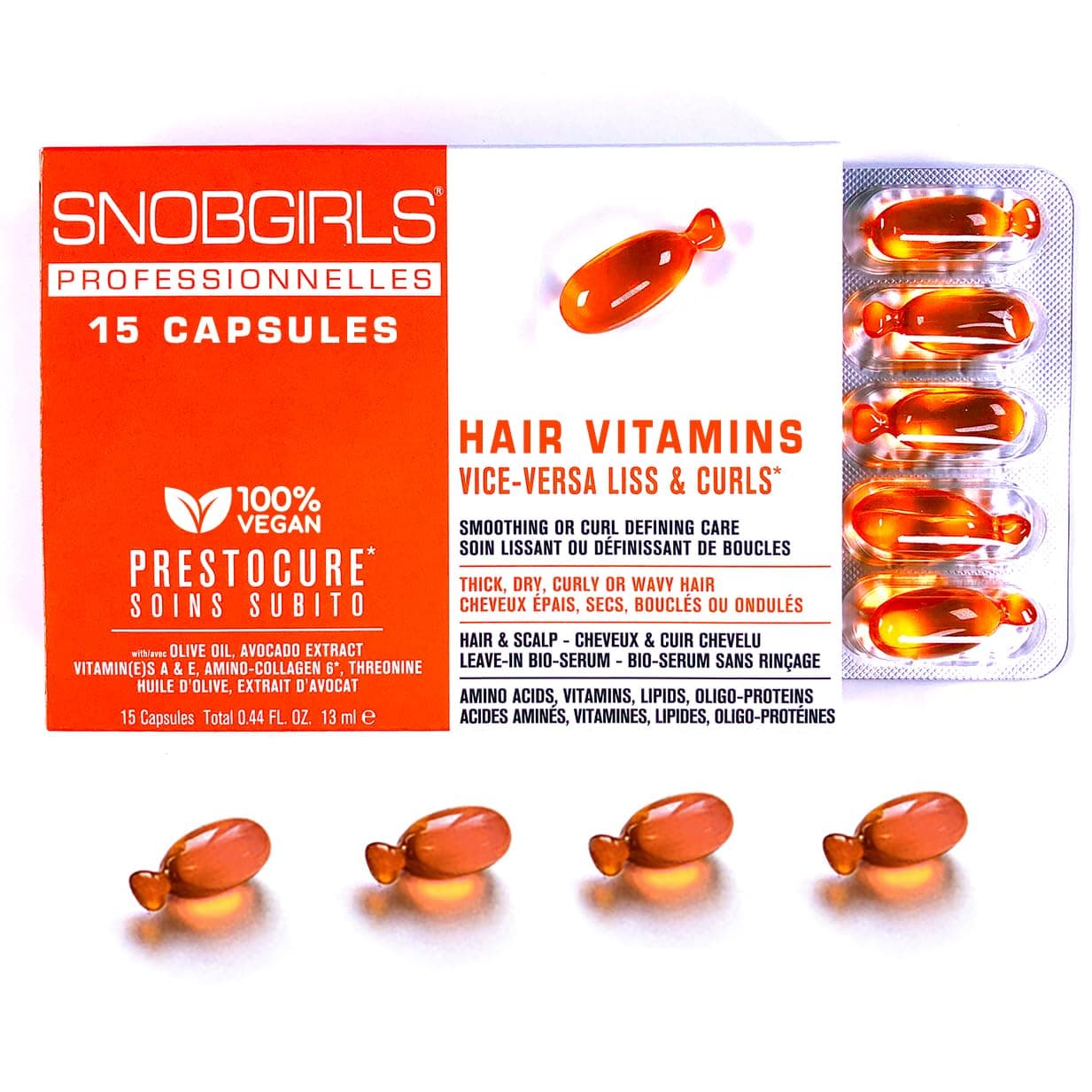VICE-VERSA CURLS Hair Vitamins Hair Oil for Frizzy Hair. Hair serum with coconut oil, avocado, vitamin E, Biotin and hyaluronic acid. Anti Frizz hair oil for curly hair-15 hair oil capsules