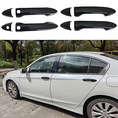 AOKIO Glossy Black Exterior Door Handle Cover Trim for Honda Accord Sedan Accessories 2013-2017 Ridgeline 2017-2022 Pilot 2016-2022 with Smart Keyhole