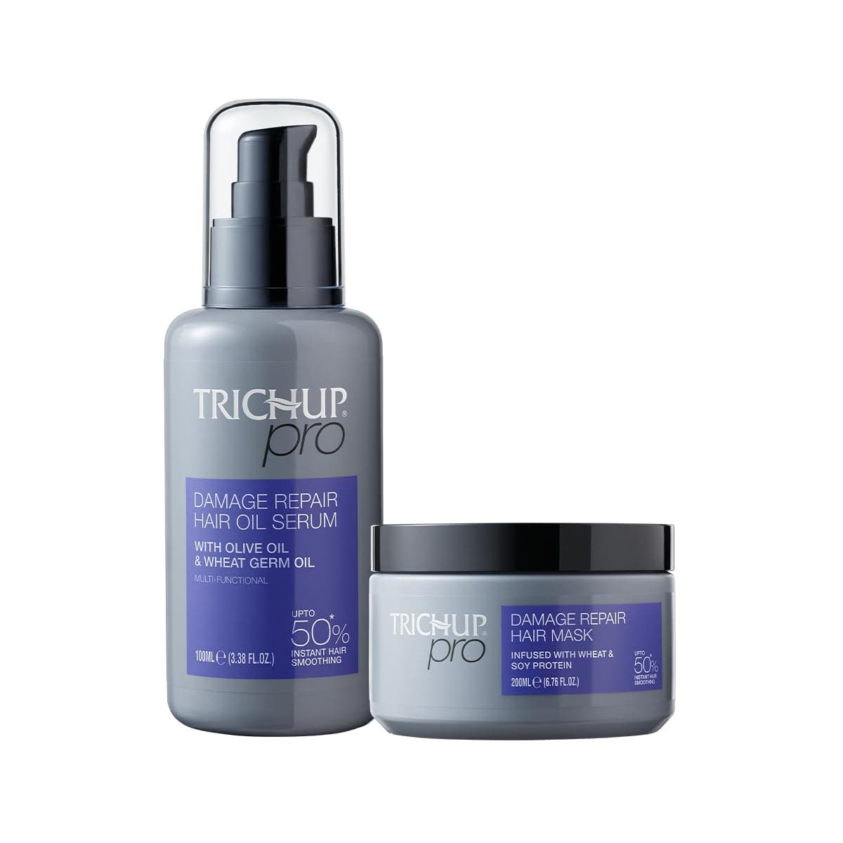 Trichup Pro Damage Repair Instant Smoothing Hair Care Combo for Dry Frizzy Hair Set of 2 Hair Oil Serum 100 ml Hair Mask 200 ml Control Breakage Damage Protection Reduce Split EndsUnisex