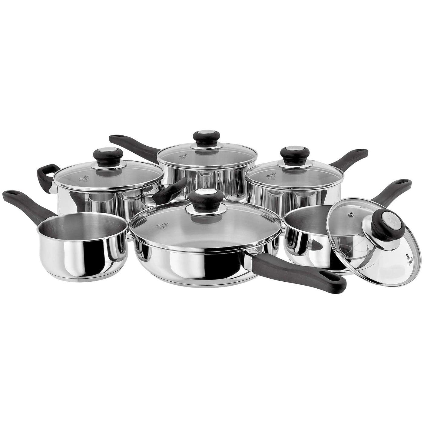 Judge Vista Stainless Steel Set of 6 Induction Pans 20cm Casserole 24cm Saute Pan 161820cm Saucepans with Lids 14cm Milk Pan