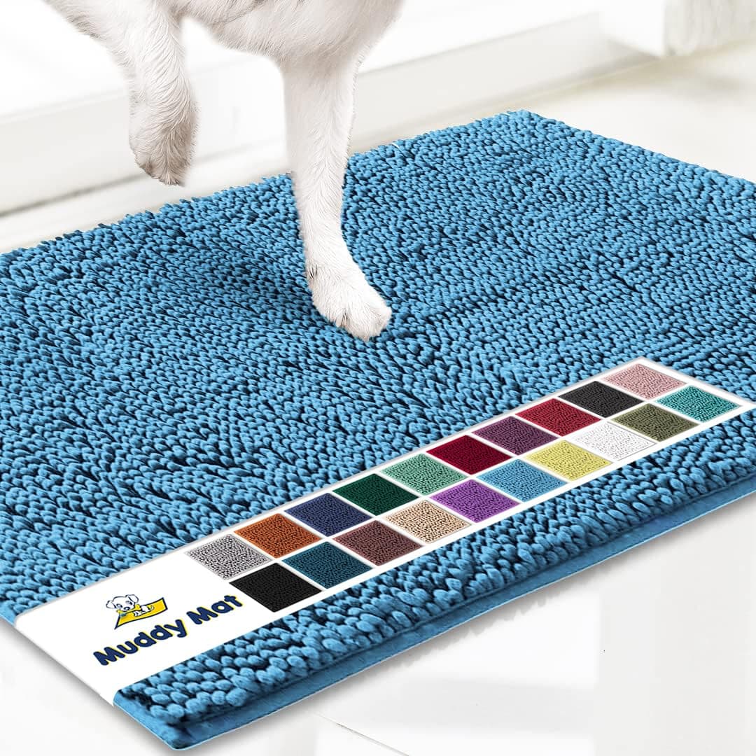 Muddy Mat Super Absorbent Door Mat Indoor Microfiber Quick Dry Chenille Entryway Rug NonSlip Front Door Mat Indoor Mats for Entryway Machine Washable Pet Rug Sky Blue 18x28