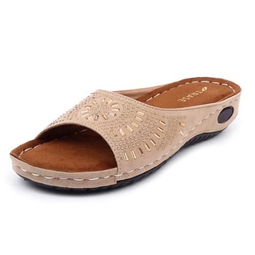 TRASE Women's Fashion Slippers | Doctor Ortho Soft And Comfortable Casual Sandal | Lightweight Diabetic Slippers For Ladies And Girls Footwear For All Day Use (Beige,5 UK)