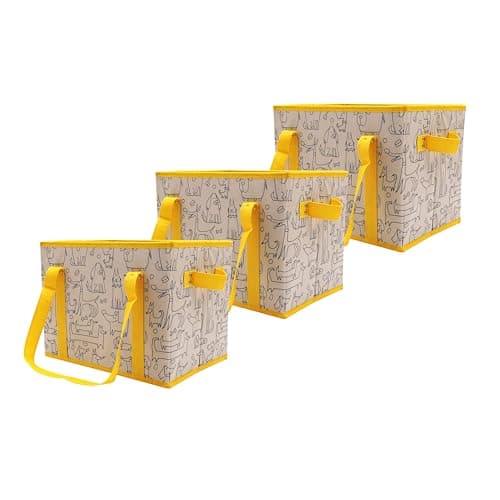 Earthwise Deluxe Collapsible Reusable Shopping Box Grocery Bag Set with Reinforced Bottom Bins Cubes Set of 3 EW1060PPetPals