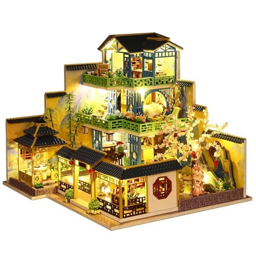 Spilay Dollhouse DIY Miniature Wooden Furniture KitMini Handmade Big Castle Model with Dust Cover Music Boxwith dust Cover 124 Scale Creative Doll House for Adult Gift