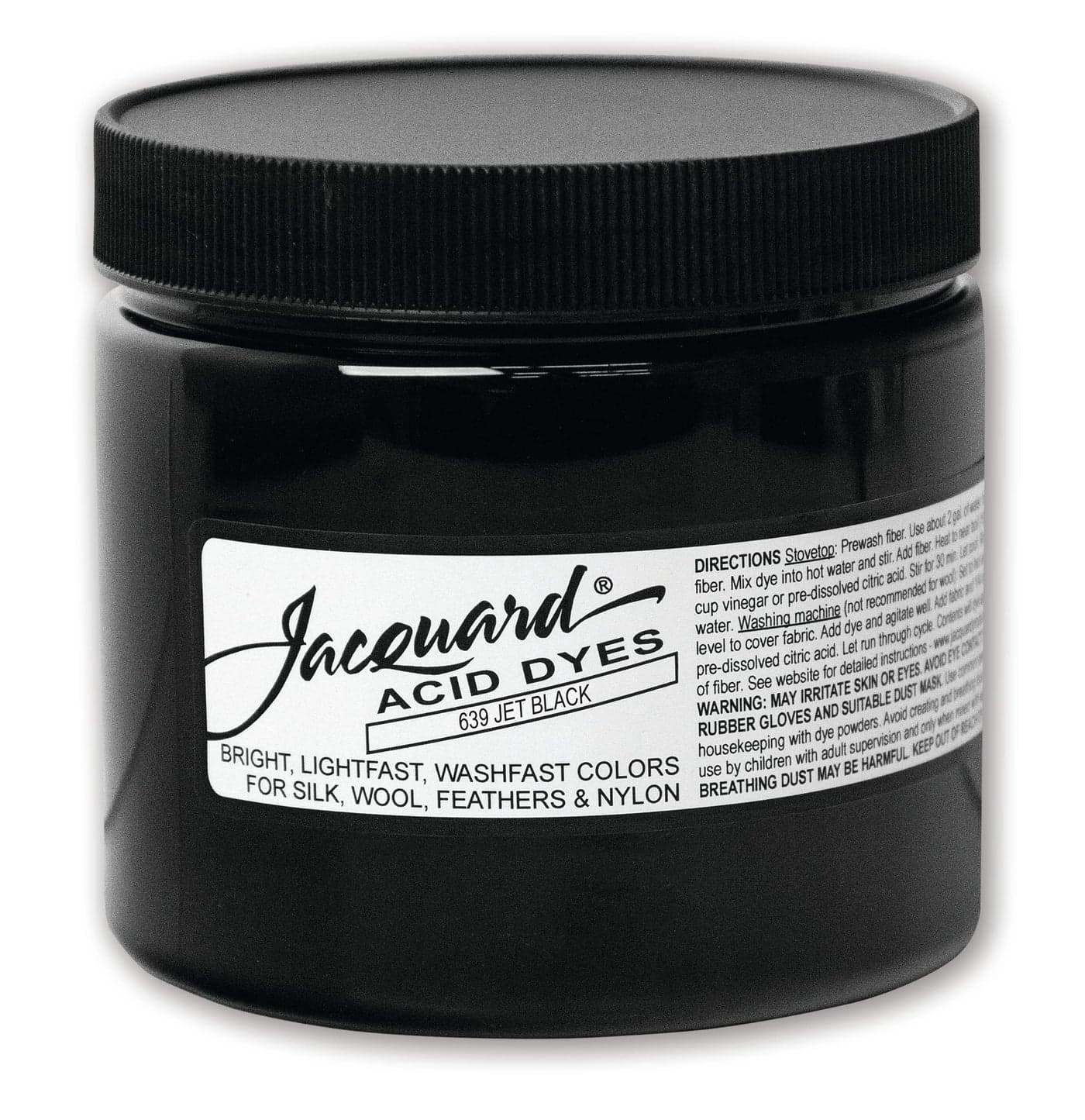 Jacquard Acid Dye Jet Black 8 Oz Net Wt Acid Dye for Wool Silk Feathers and Nylons Brilliant Colorfast and Highly Concentrated