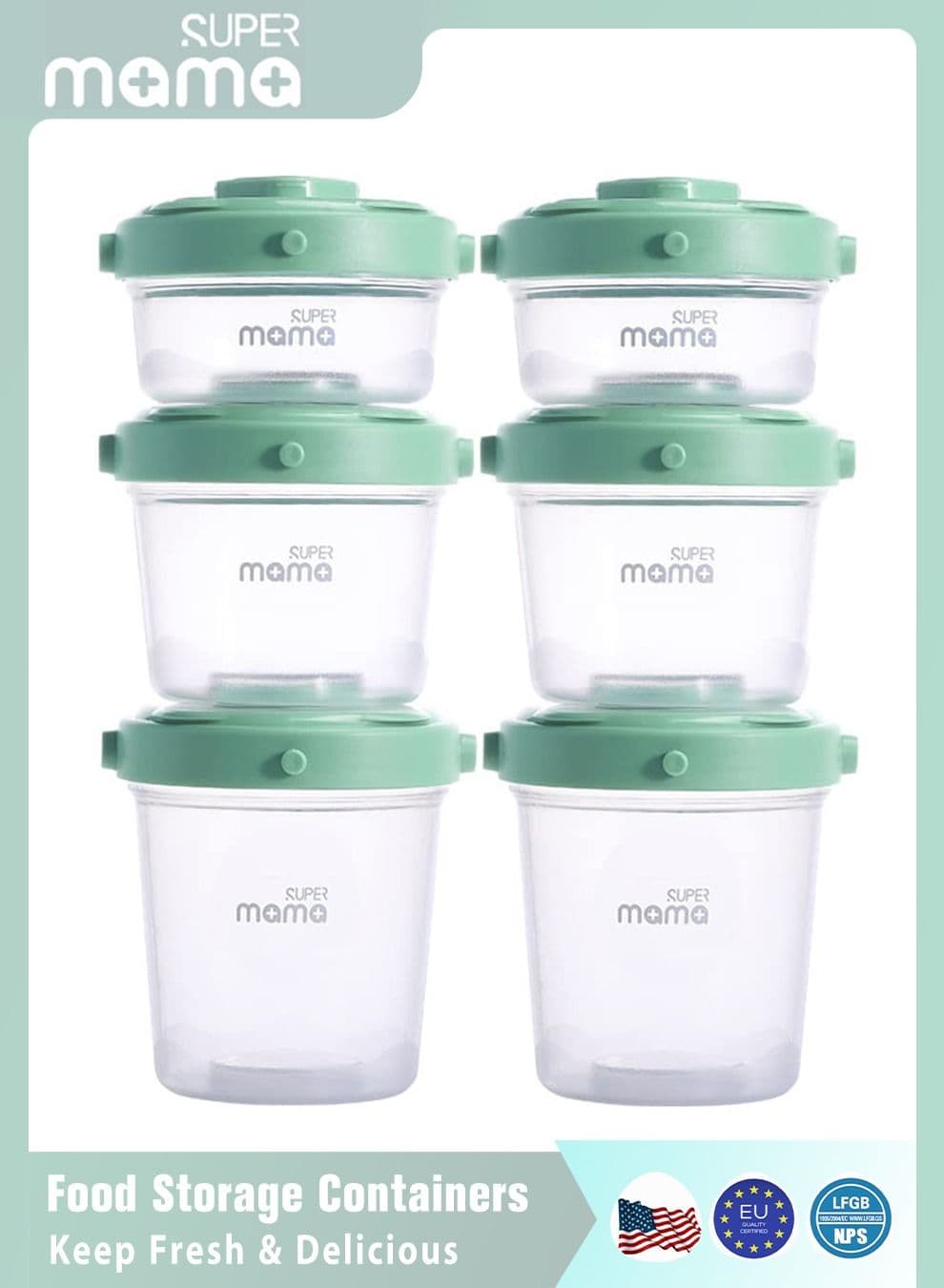 6 PCS Plastic Baby Food Storage Boxes, Airtight Leak-Proof, with Measurement Indication for Fruit Purée Yogurt