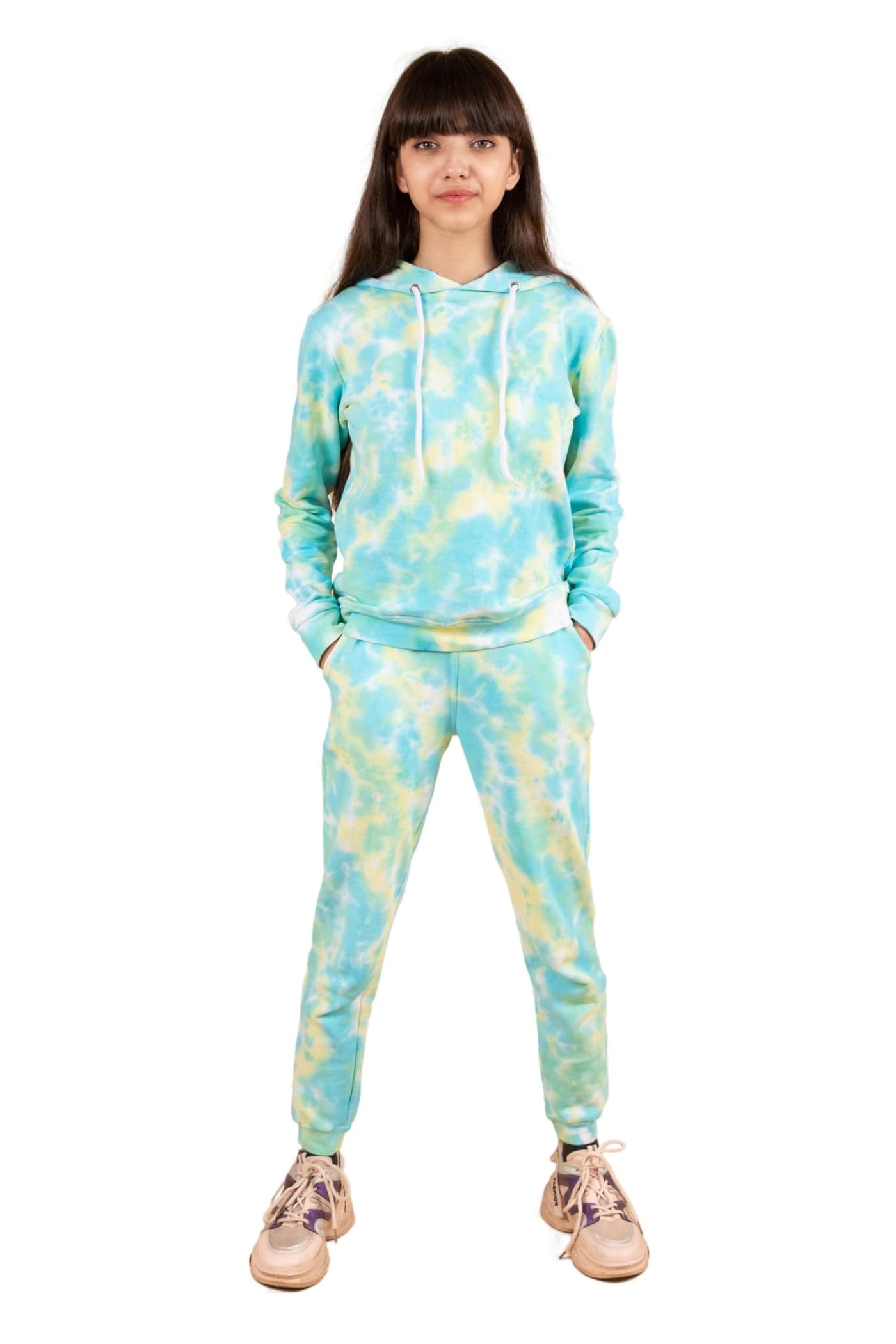 Tweeny Mini Kids Girls Cotton Terry Tie Dye Hoodie Sweatshirts | Jogging Suit Set | Co-Ord Set | Tracksuit Combo Set Full Sleeves For Winter Wear (10-11 Years, Lemon Green)
