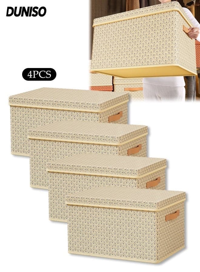 4PCS Wardrobe Clothes Organizer with Lids and Handles,Foldable Drawer Organizers,Fabric Clothes Storage Bins,Moisture Proof and Stain Resistant,Used for Storing Clothes, Toys, Books, Pet Supplies,43*30*20cm
