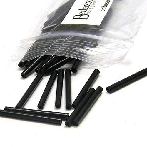 50 Opaque Jet Black Czech Glass 1 inch 25mm Long Bugle Tube Loose Beads