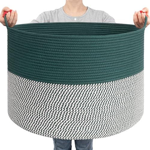 Goodpick Large Storage Basket 22 x 14 Woven Baby Storage for Blanket Living Room Laundry Organizer for Clothes Toys Christmas Basket for Gifts Green