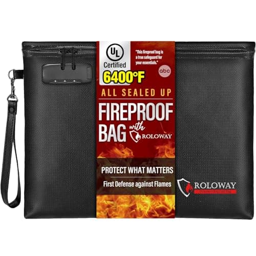 ROLOWAY Fireproof Document Bag 145 x 115 inch 6400 Fireproof Money Bag with Zipper for Cash Fire Safe Money Pouch with Lock Black