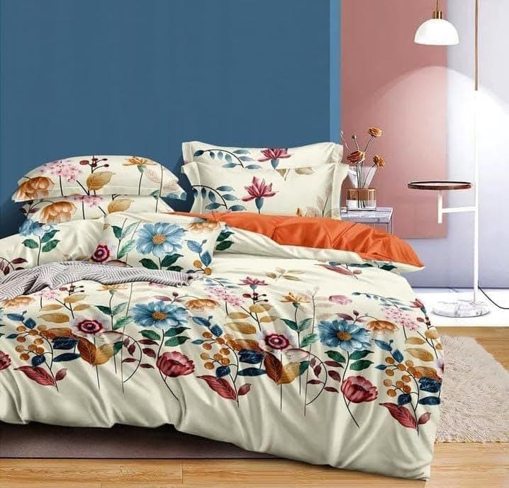 Castiqa Premium Cotton King Size Quilt Cover/Duvet Cover/Rajai Cover/Blanket Cover with Zipper 90 X 100 Inches (Cream Purple Flower)