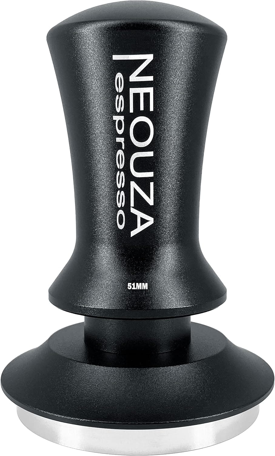 NEOUZA Espresso Tamper Spring Loaded for Coffee Machine Accessories ToolAntiStick SelfLevelingRefined HandleStainless Steel Flat Base 51mm Matte Black