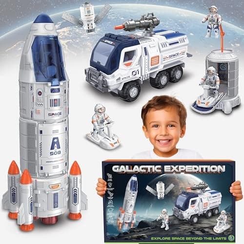 BLOONSY Rocket Ship Toys for Kids Rocketship Space Shuttle Model with Astronaut Figures for Kids 38 Years Old
