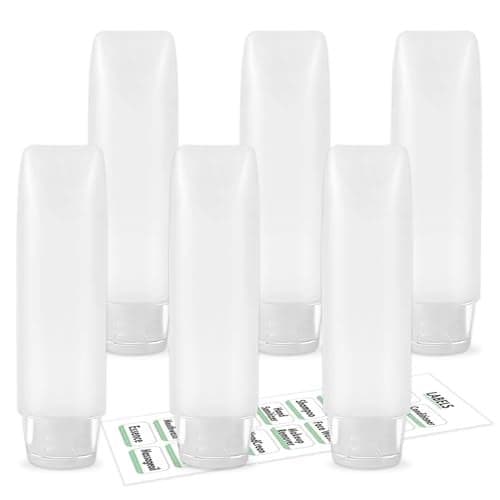 Guokoo 6 Pcs 1 oz Travel Size Toiletries Refillable Travel Bottles, Squeeze Travel Toiletry Bottles with Labels for Toiletry Makeup Travel Containers