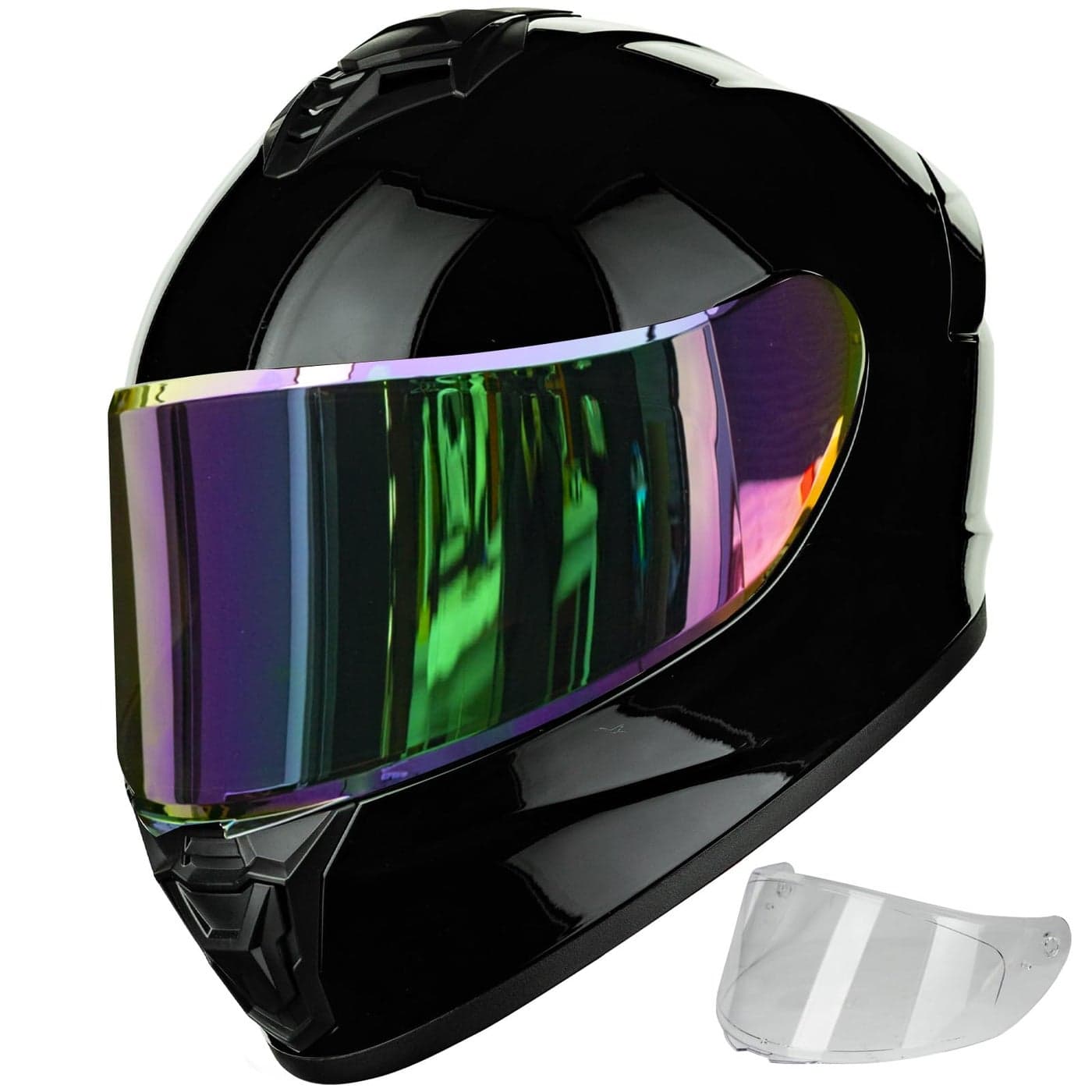 Auboa Motorcycle Helmets for Adult Men Women Full Face Lightweight Street Bike Racing DOT Helmet with Extra Clear Visor Model AUT801 Gloss Black Large