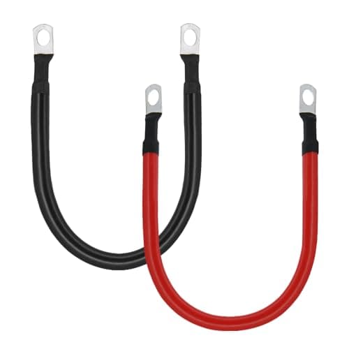 2 AWG 2 Gauge Red + Black Pure Copper Battery Cables Power Inverter Wire Set for Solar, RV, Car, Boat, Automotive 12in 3/8 in Lugs (2PCS)