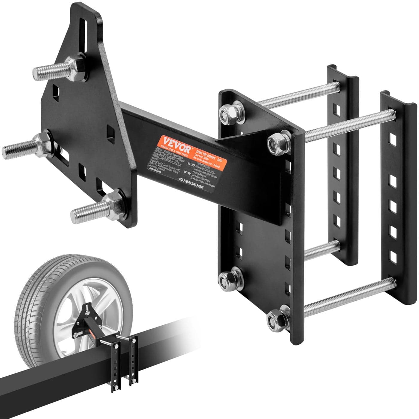 VEVOR Spare Tire Carrier Trailer Spare Tire Mount 160 lbs Capacity Utility Trailer Accessories Fits Most 4 5 6 8 Lugs Wheels on 4 425 45 475 5 55 6 65 Bolt Patterns