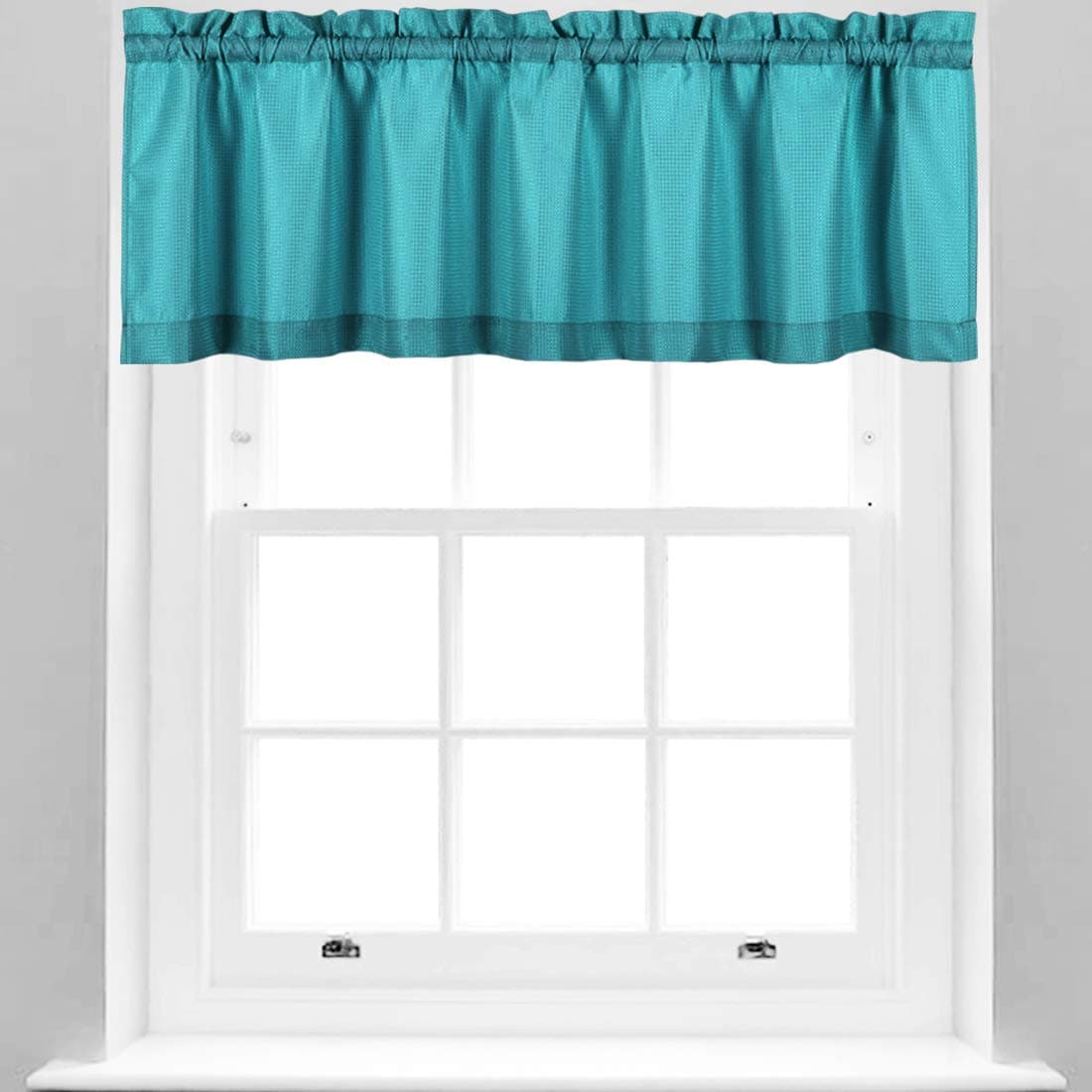 Valea Home Water Repellent Valance for Bathroom Window Waffle Woven Textured Short Kitchen Curtain Valances Turquoise 60 x16 inches 1 Panel