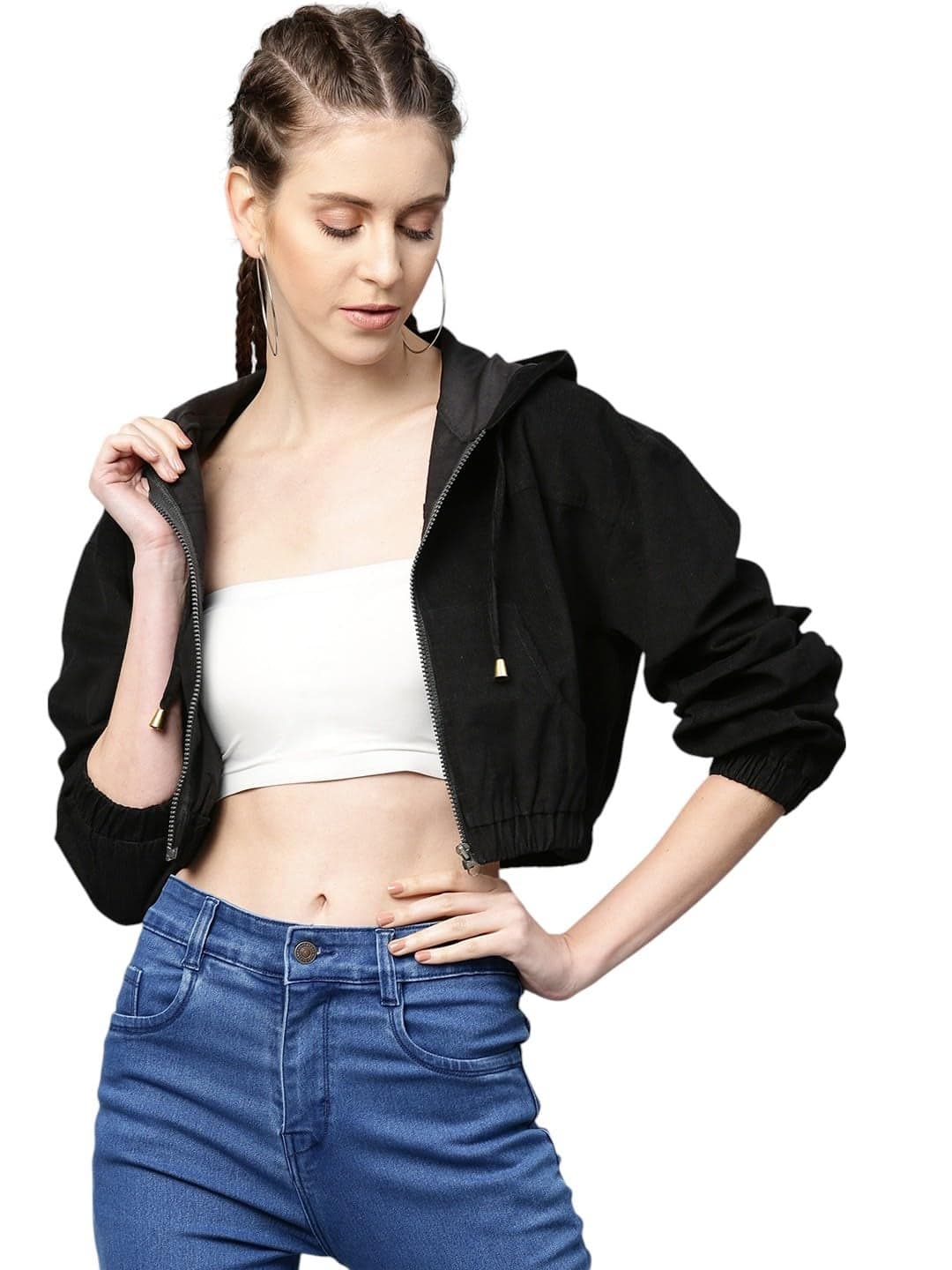 SASSAFRAS Black Hooded Boxy Corduroy Crop Jacket