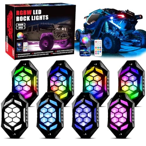 AUDEXEN 8 Pods RGBW LED Rock Lights Kit - with Brake Light & Turn Signals, Underglow Multicolor Neon Light Pod Compatible with Truck 4X4 Off-Road for Jeep UTV ATV RZR SUV Accessories