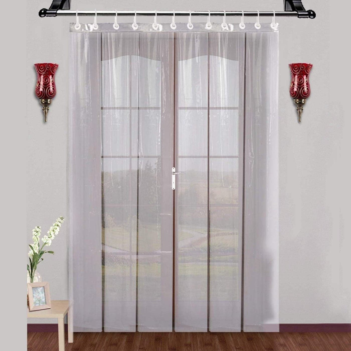 Kuber Industries 50MM Pack of 1 Eyelet AC Curtain PVC 6 Strips AC Curtain Window Curtain for Bathroom Curtains for Door Waterproof Shower Curtain 7 Feet Transparent