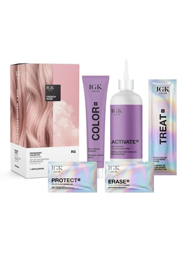 Permanent Color Kit FRENCH ROSE - Light Rosy Blonde RG | Easy Application + Strengthen + Shine | Vegan + Cruelty Free + Ammonia Free | 4.75 Oz