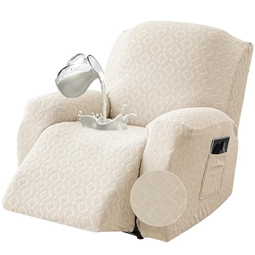 Gennia Waterproof Recliner Chair Cover,Stretch Reclining Sofa Covers with Pockets,Washable Lazy Boy Recliner Slipcovers,Leakproof Couch Protector for Kids, Pets, Dog and Cat (XL-Recliner, Beige)