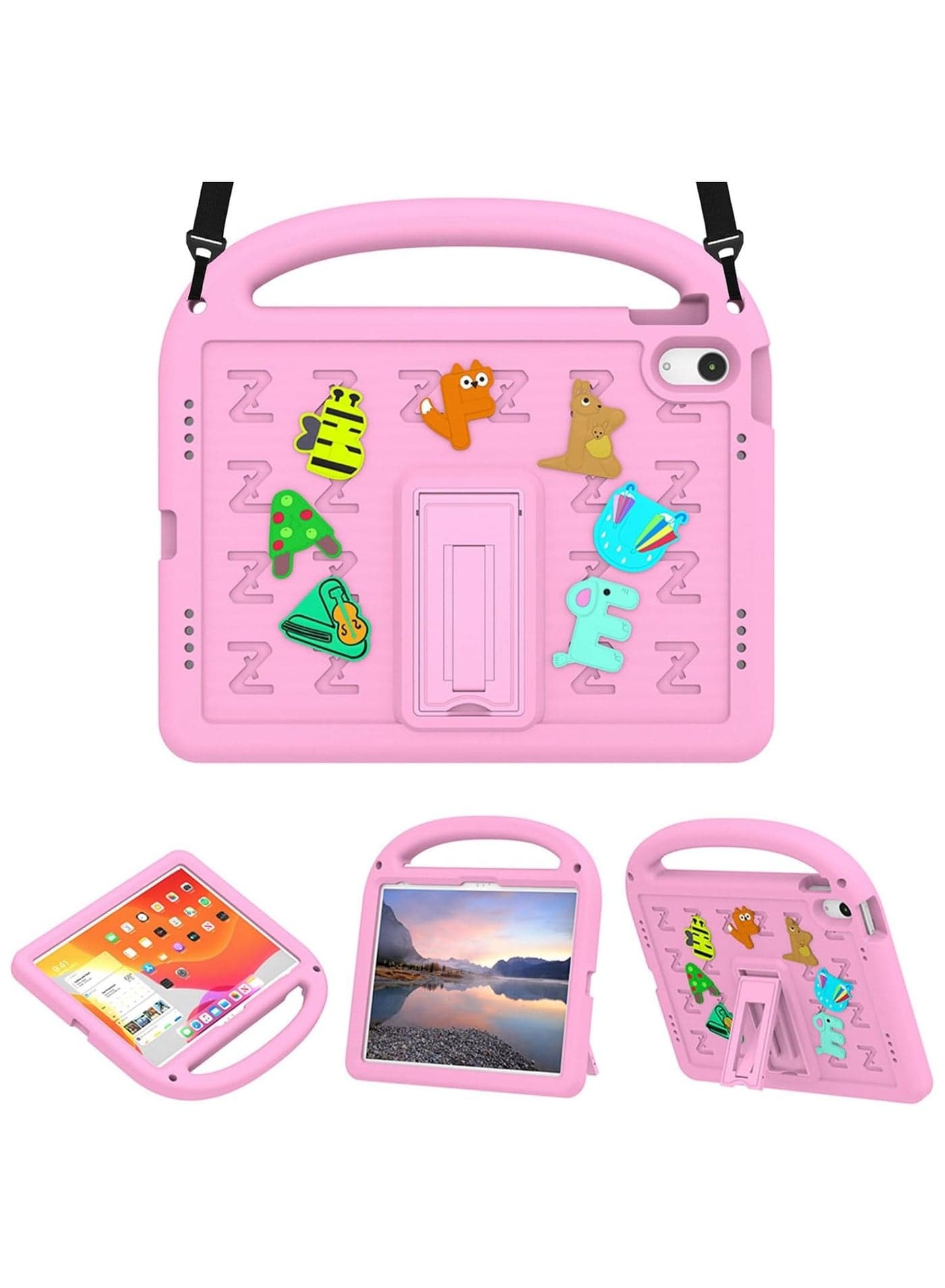 Case for iPad 10th Generation 10.9 Inch 2022 Model Lightweight Durable Shockproof EVA Cover with Handle/Stand/Shoulder Strap, Pink