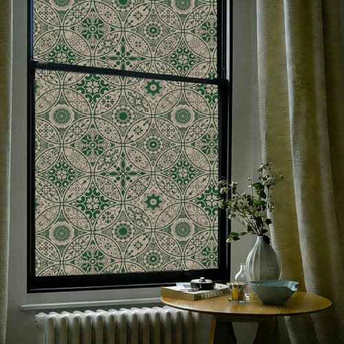 OHTMERU Stained Glass Window Privacy Film Decorative, Static Cling Frosted Glass Sticker Opaque Heat Control UV Blocking Boho Window Film for Front Door,16.9 X 39.3 inches Green Mandala