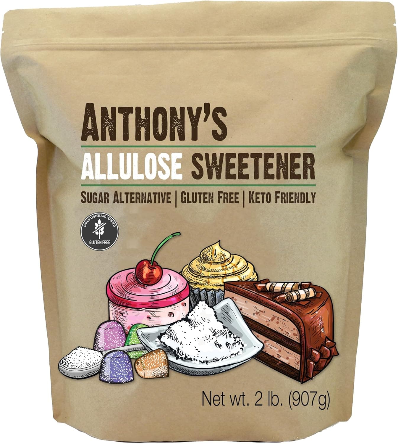 Anthony's Allulose Sweetener, 2lb - Gluten Free, Keto Friendly Sugar Alternative with Zero Net Carbs