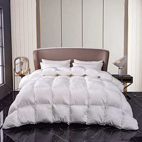 MH MYLUNE HOME Down Alternative Comforter Queen Size Winter Warm Duvet Insert Fluffy Bed Comforter Insert White Baffle Box Stitched with Corner Tabs Queen